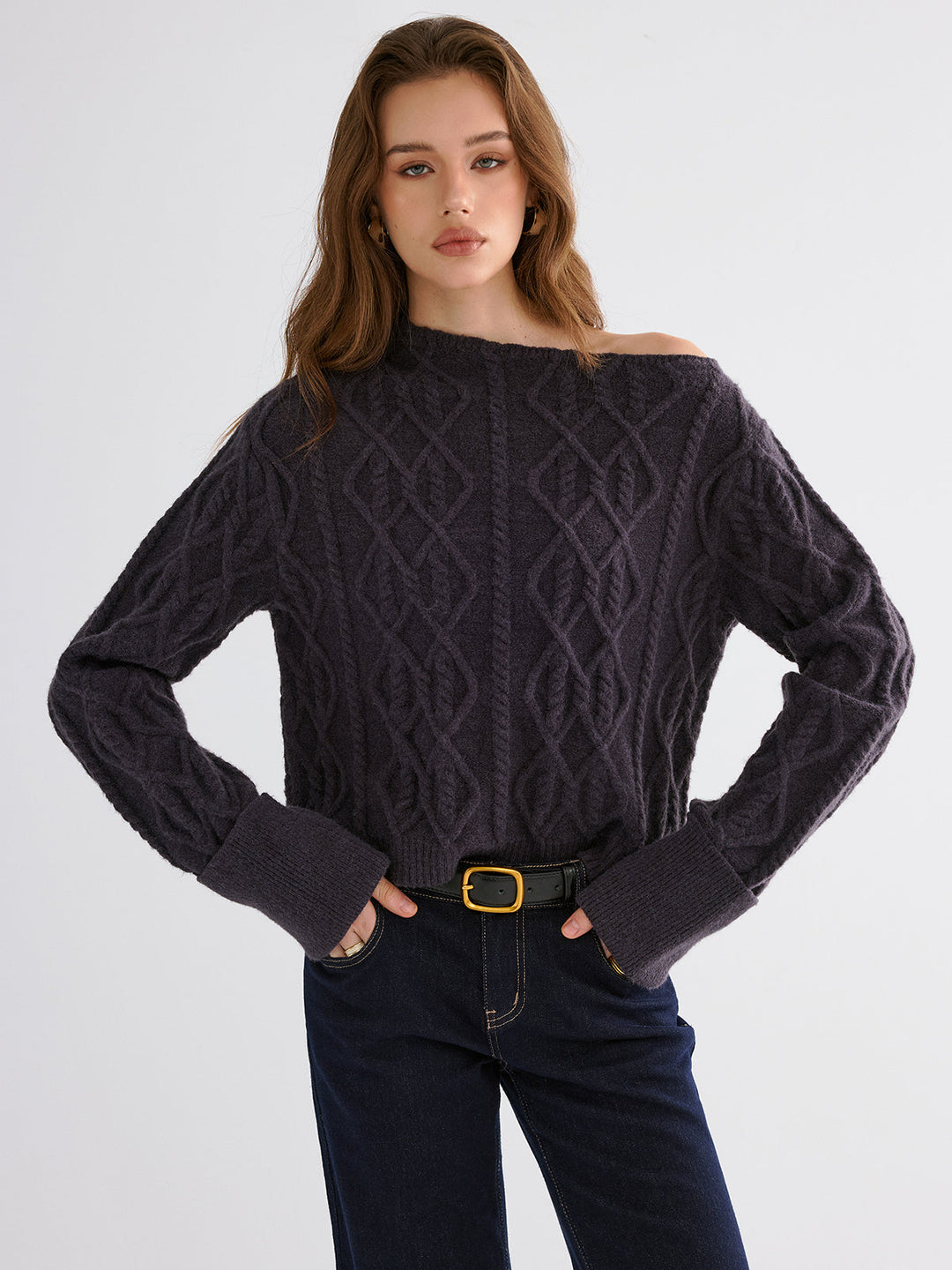 Cable Knit Off-shoulder Sweater  Liora Lane Boutique Sweaters