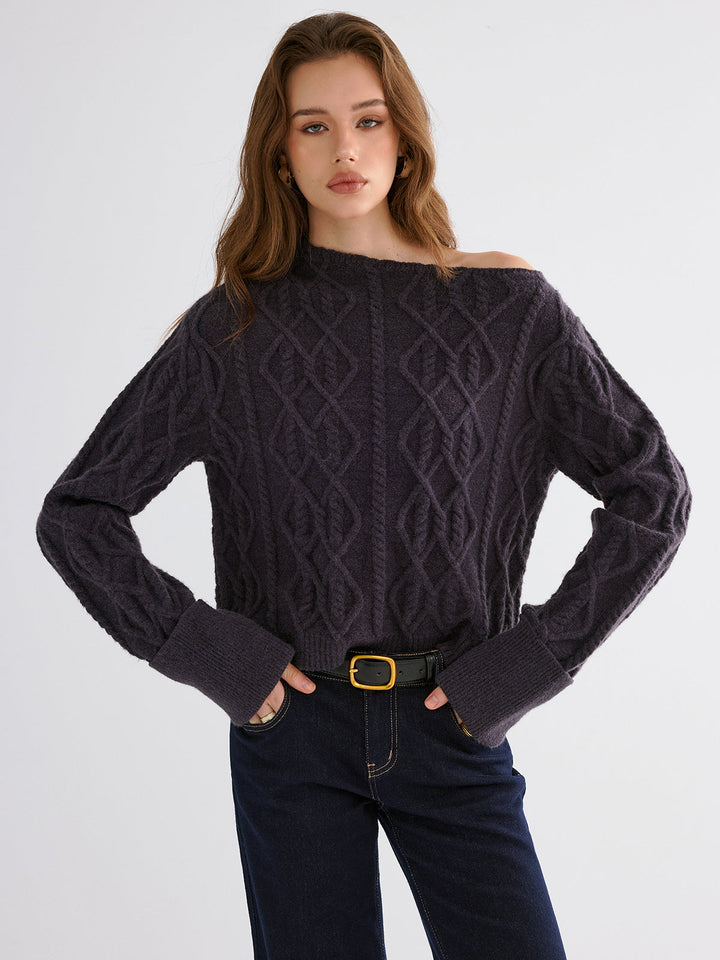 Cable Knit Off-shoulder Sweater  Liora Lane Boutique Sweaters
