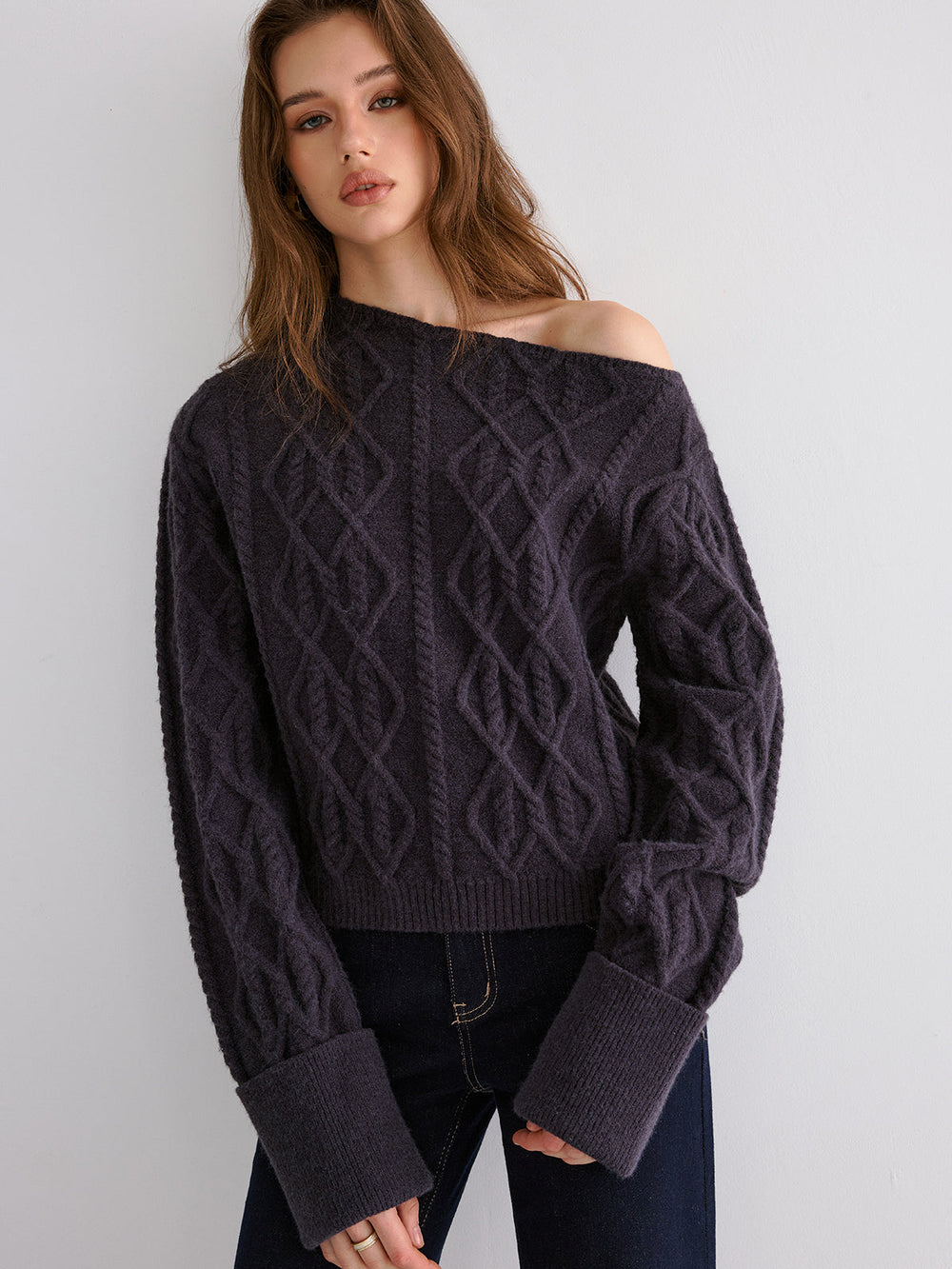 Cable Knit Off-shoulder Sweater  Liora Lane Boutique Sweaters