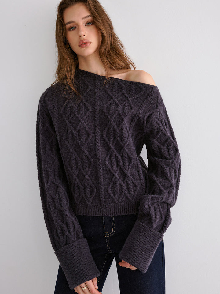 Cable Knit Off-shoulder Sweater  Liora Lane Boutique Sweaters