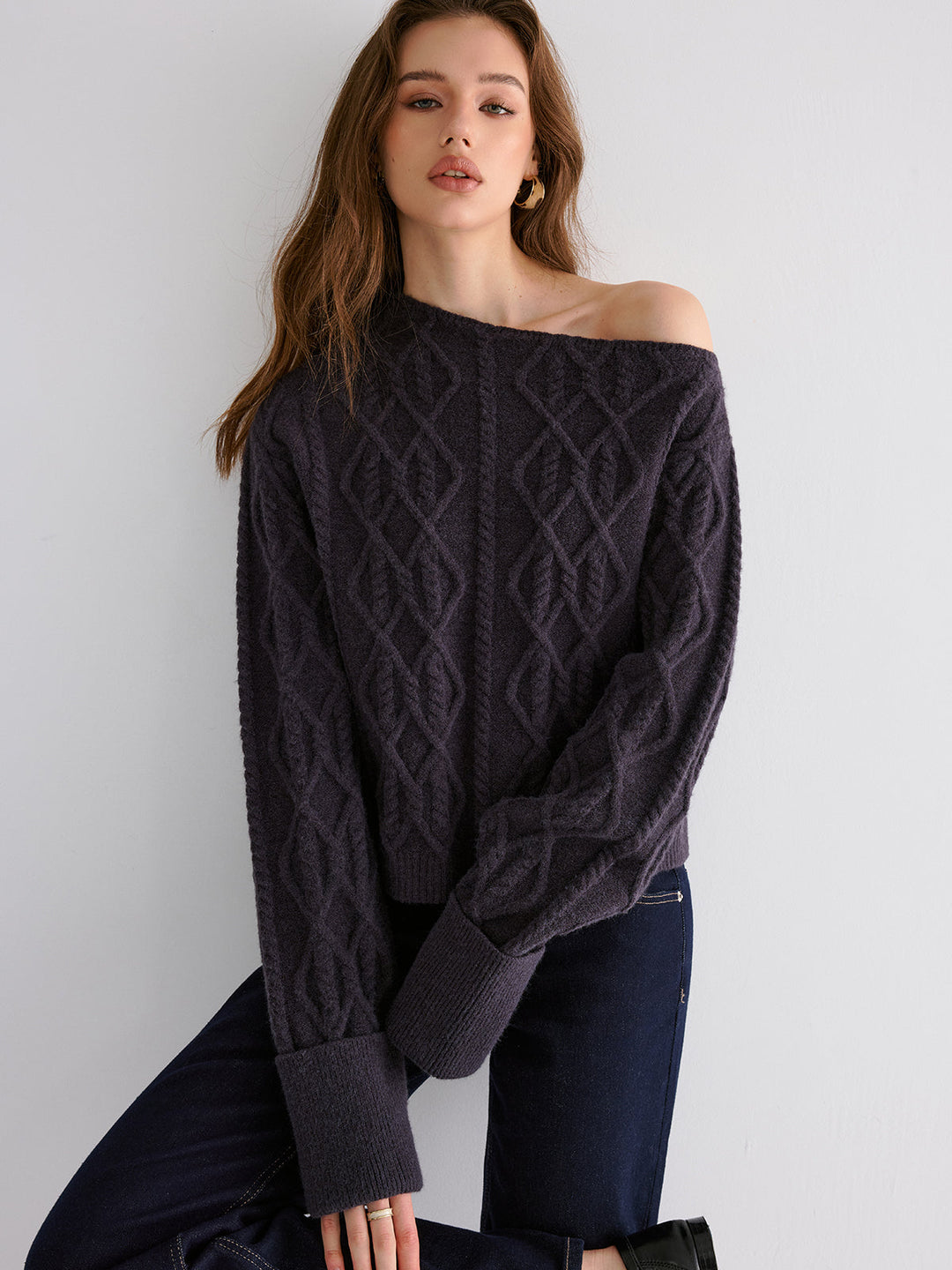 Cable Knit Off-shoulder Sweater  Liora Lane Boutique Sweaters