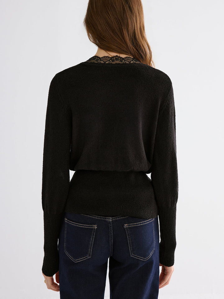 Lace Trim V-Neck Knit Top  Liora Lane Boutique Knit Tops