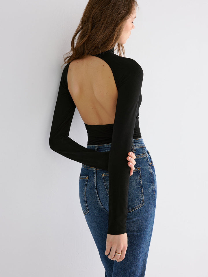 Bra Free Soft Line Open Back Long Sleeve Shirt  Liora Lane Boutique T-Shirts
