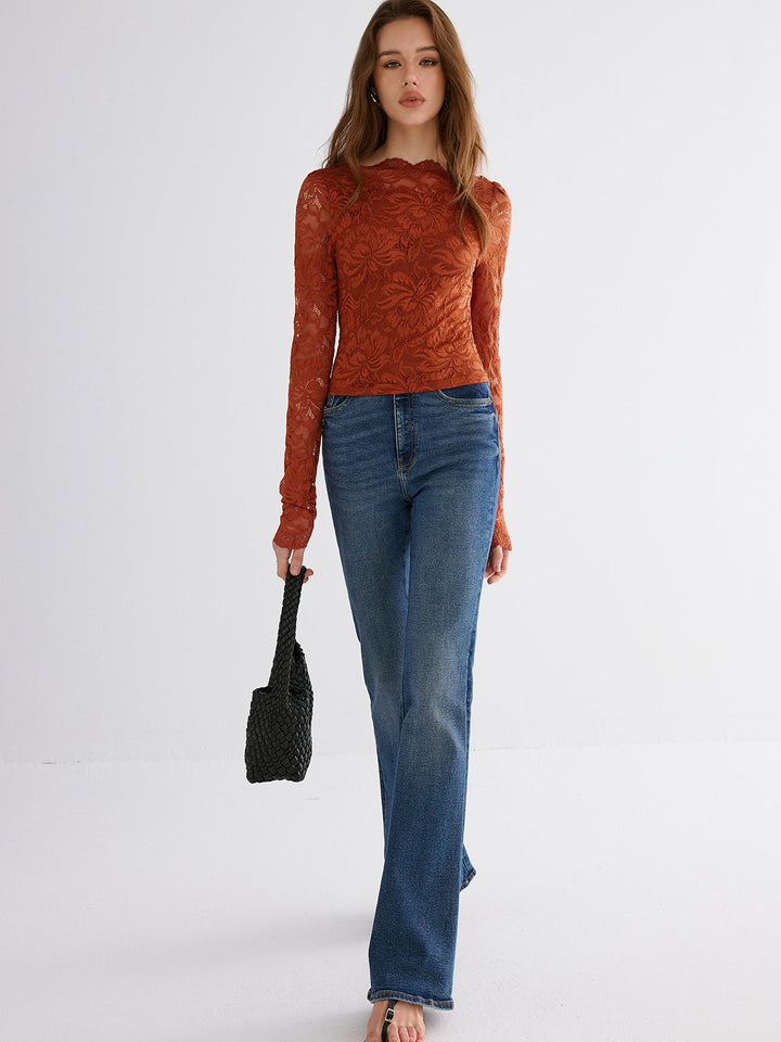 Flower Embroidered Cropped Lace Top  Liora Lane Boutique T-Shirts