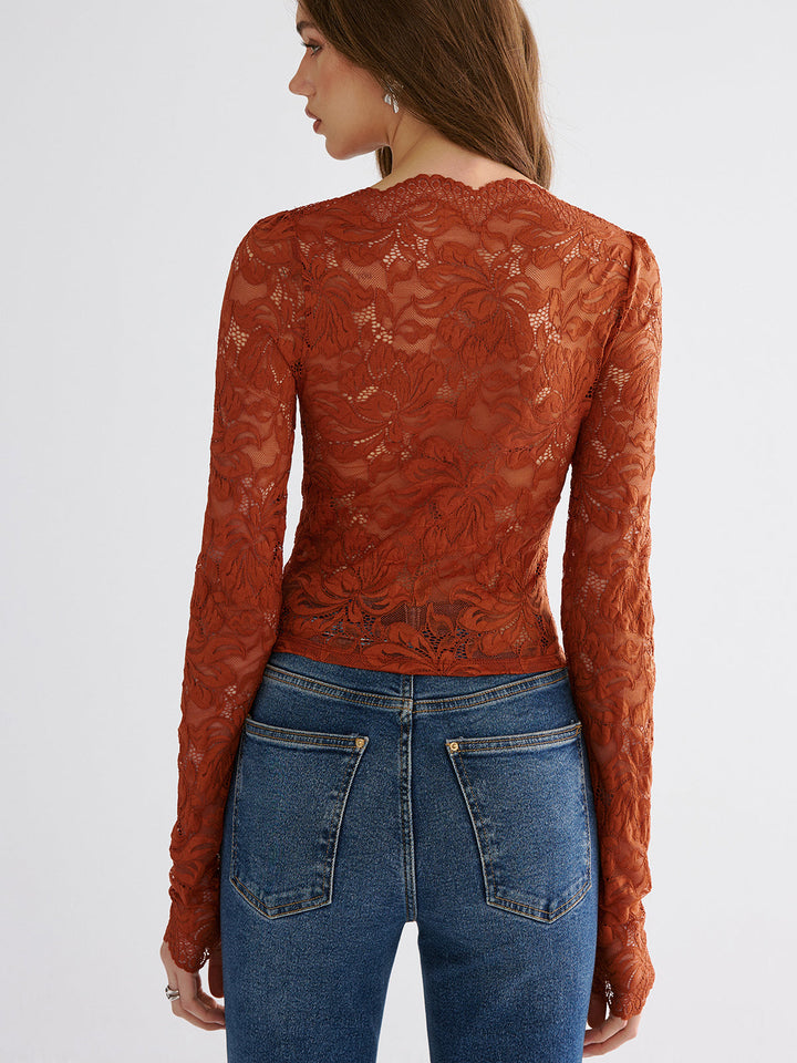 Flower Embroidered Cropped Lace Top  Liora Lane Boutique T-Shirts