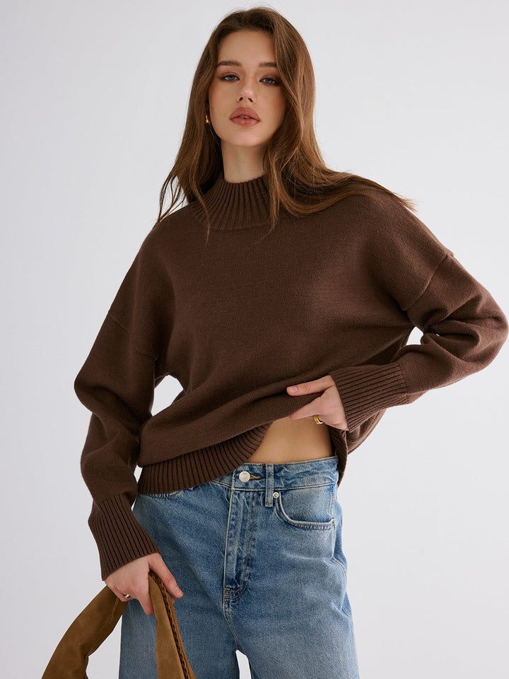 Oversized Drop Shoulder Crew Neck Sweater  Liora Lane Boutique Sweaters Brown / XL 54.00