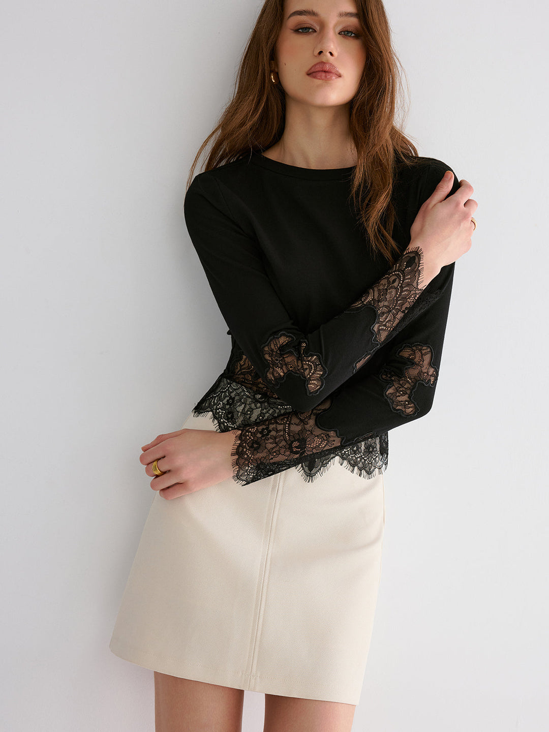 Lace Hem Long Sleeve Top  Liora Lane Boutique T-Shirts