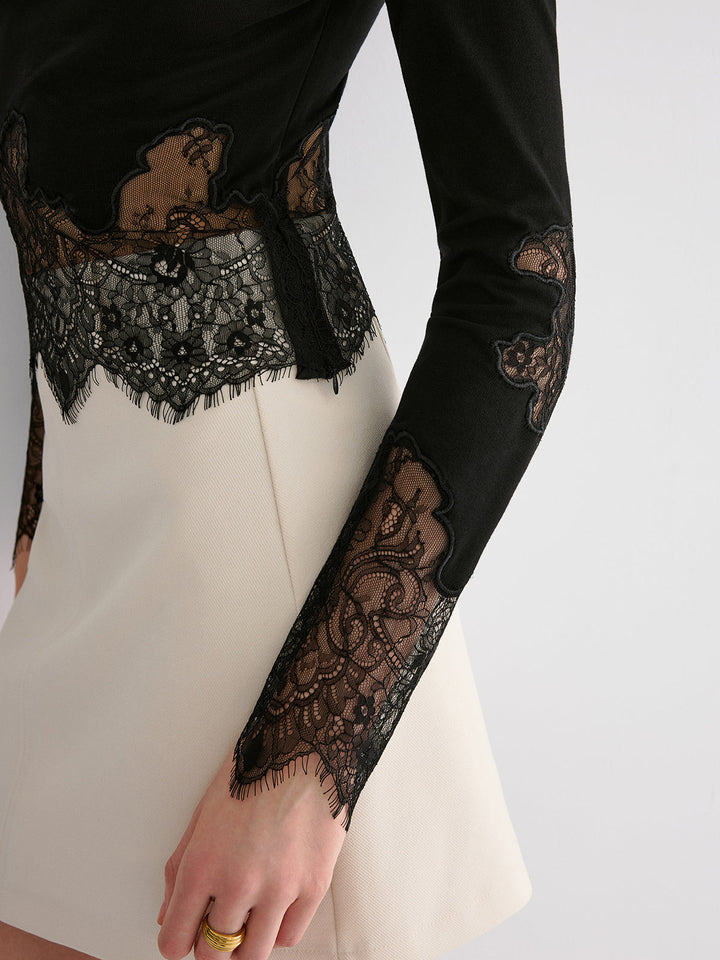 Lace Hem Long Sleeve Top  Liora Lane Boutique T-Shirts