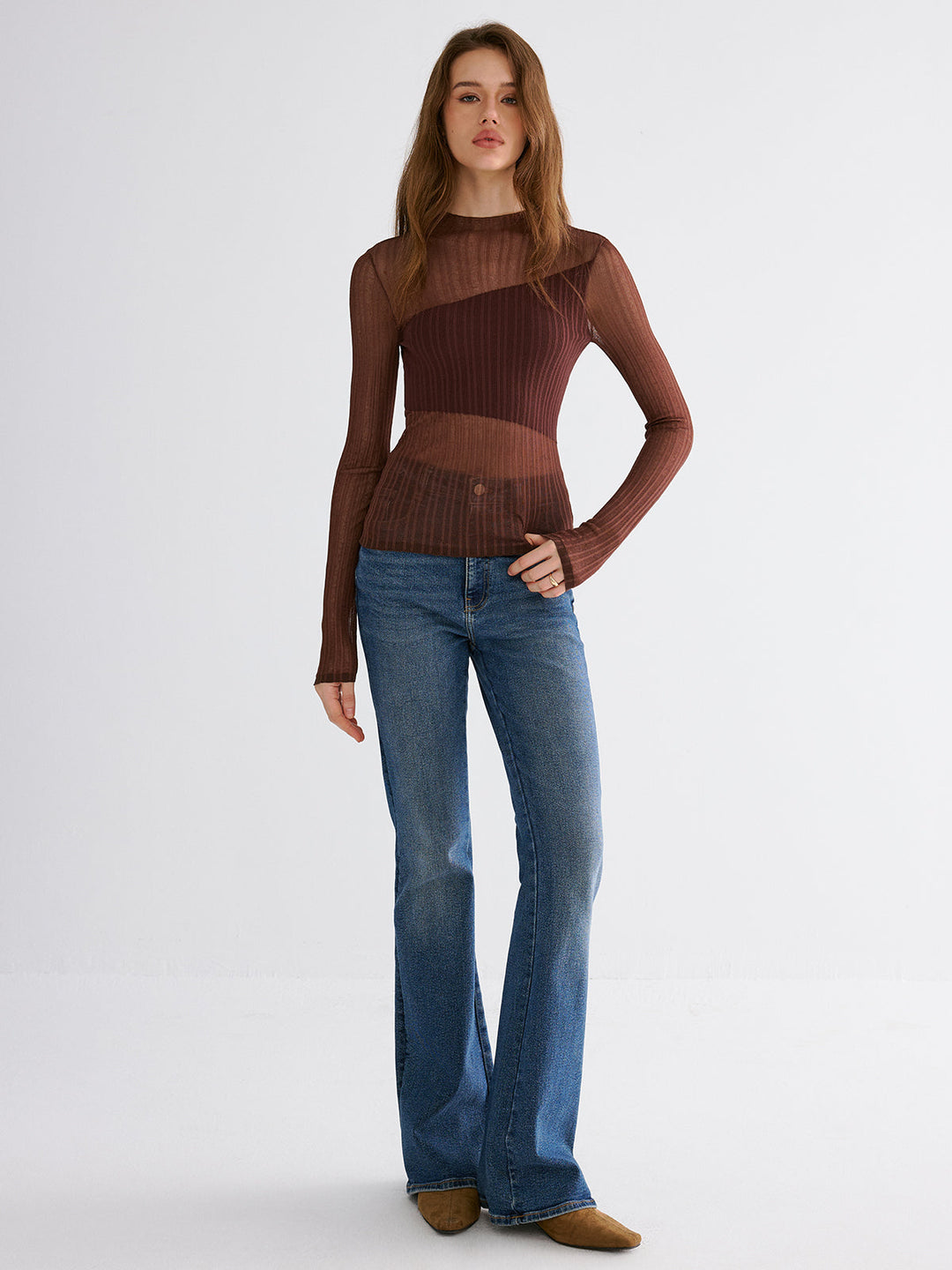 Mock Neck Contrast Mesh Top  Liora Lane Boutique Sweaters