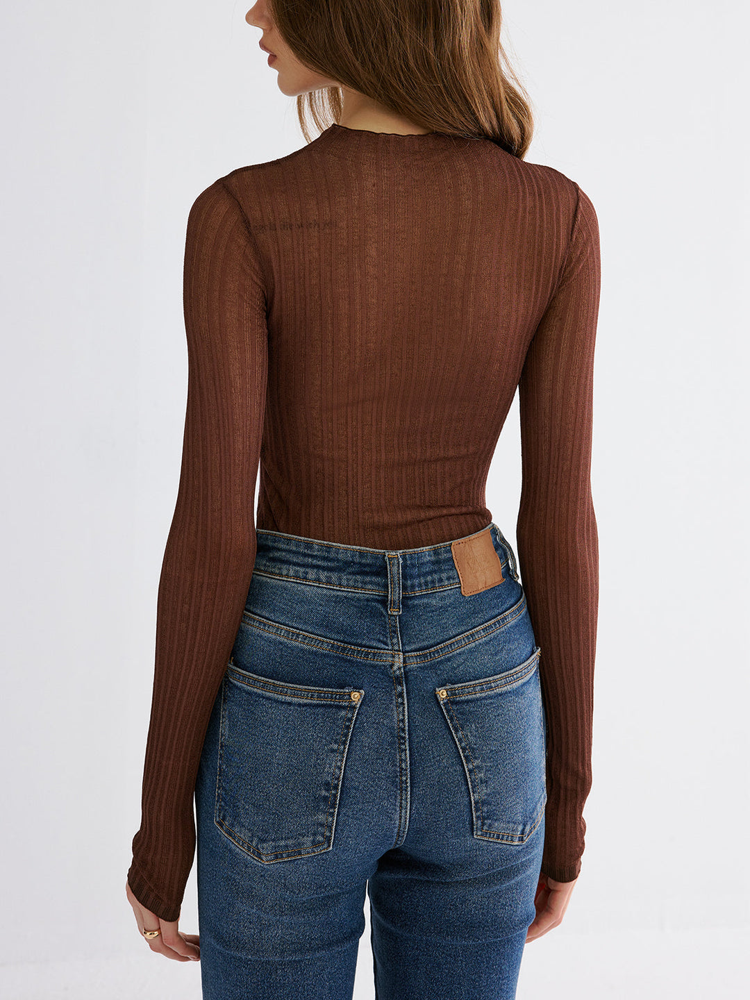 Mock Neck Contrast Mesh Top  Liora Lane Boutique Sweaters