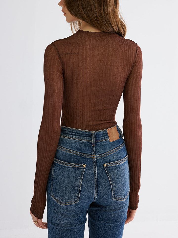 Mock Neck Contrast Mesh Top  Liora Lane Boutique Sweaters