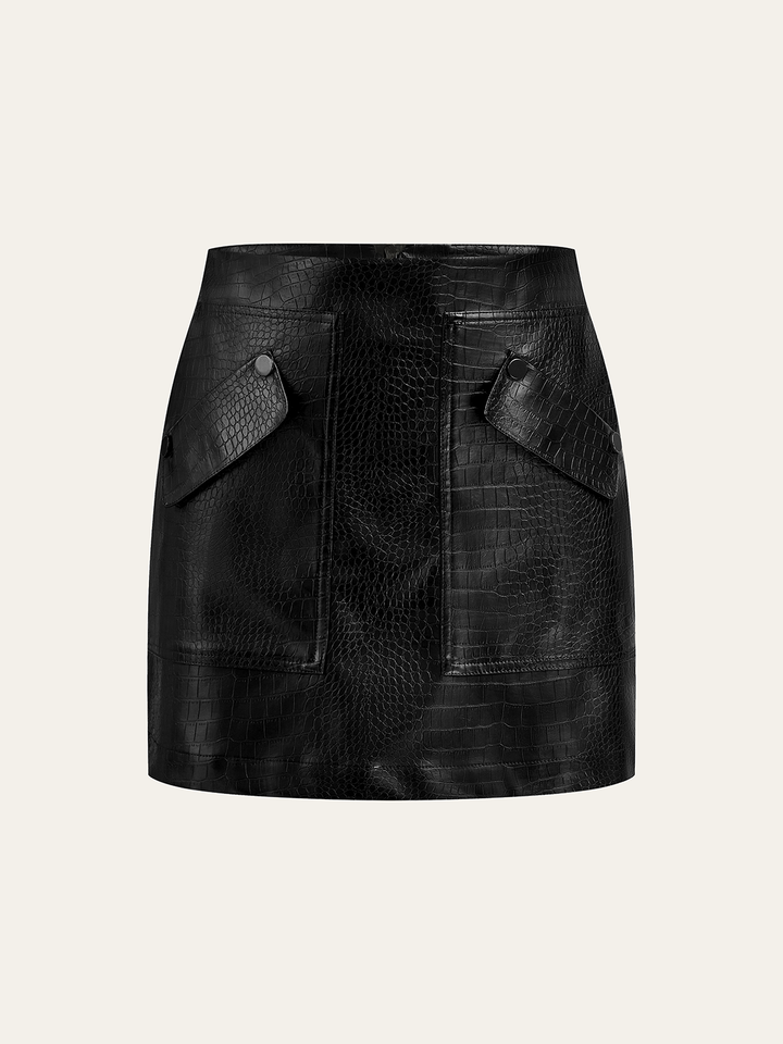 Faux Leather Crocodile-Embossed Mini Skirt  Liora Lane Boutique Skirts Black / XL 39.00