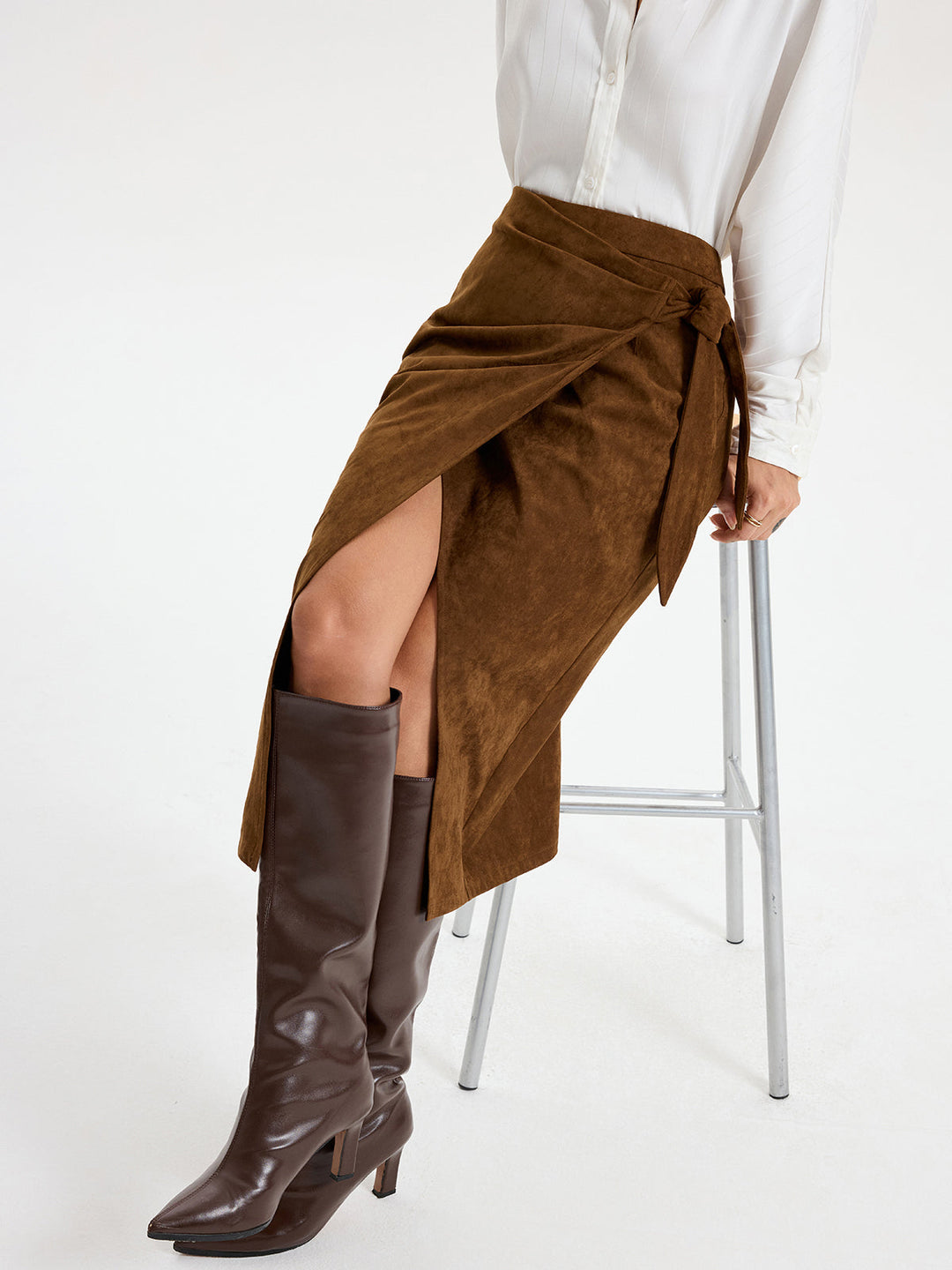 Tie Knot Suede Skirt  Liora Lane Boutique Skirts Brown / XL 42.00