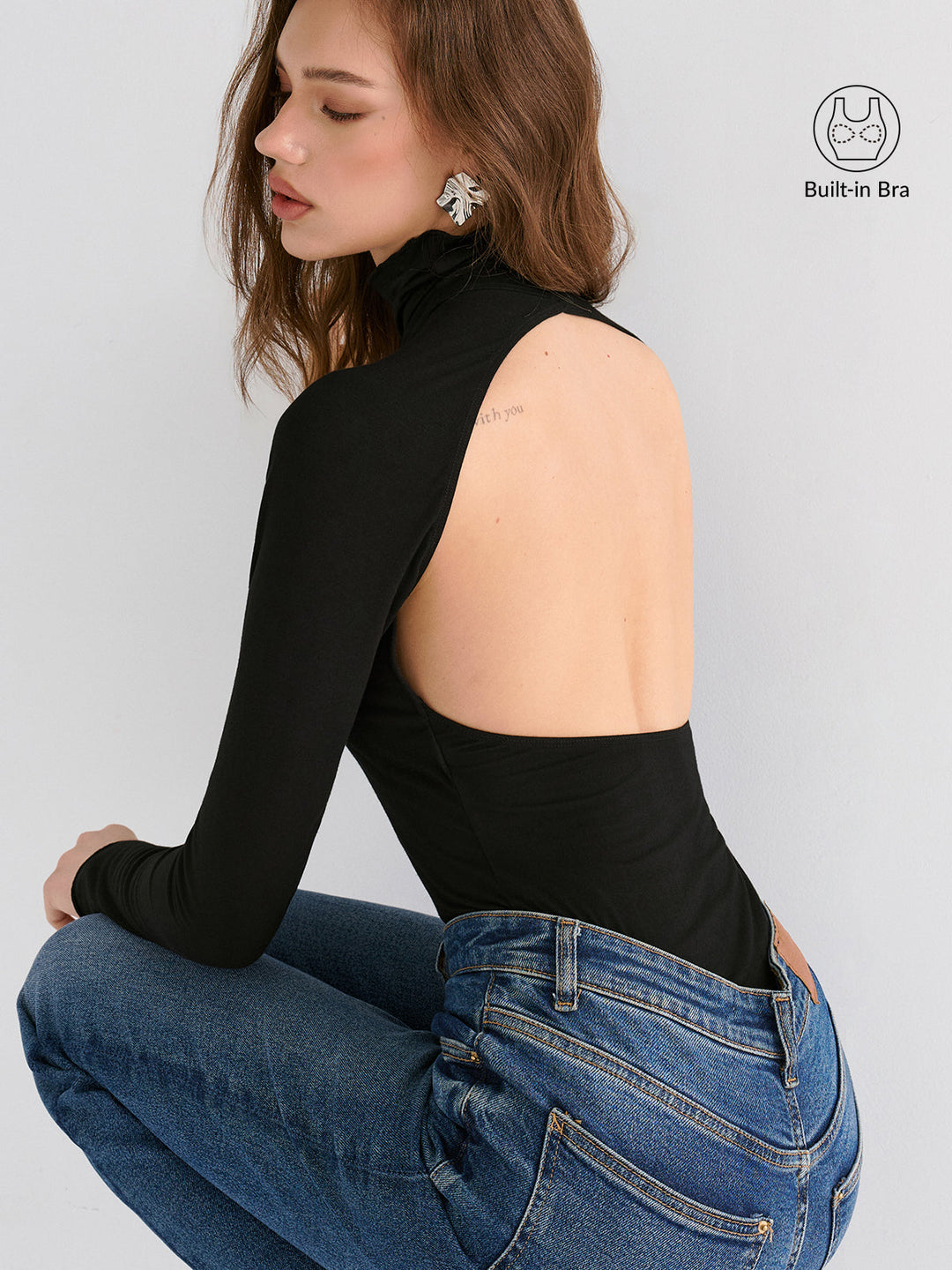 Bra Free Soft Line Open Back Long Sleeve Shirt  Liora Lane Boutique T-Shirts Black / XL 29.00