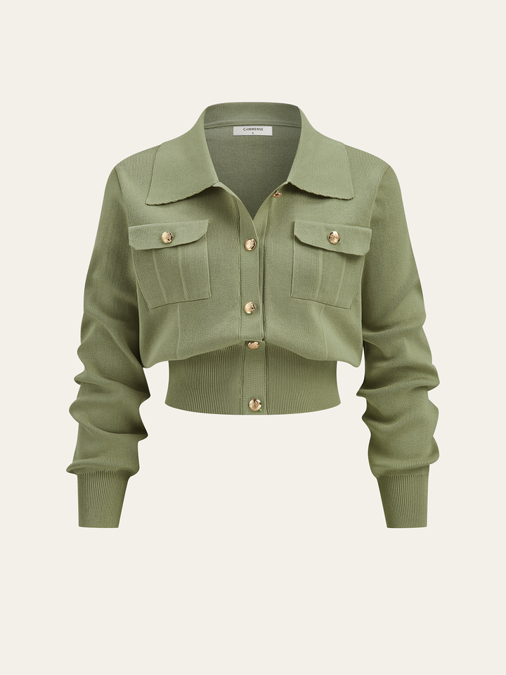 Metal Button Collared Cardigan and Midi Skirt Set  Liora Lane Boutique Sweater Co-ords