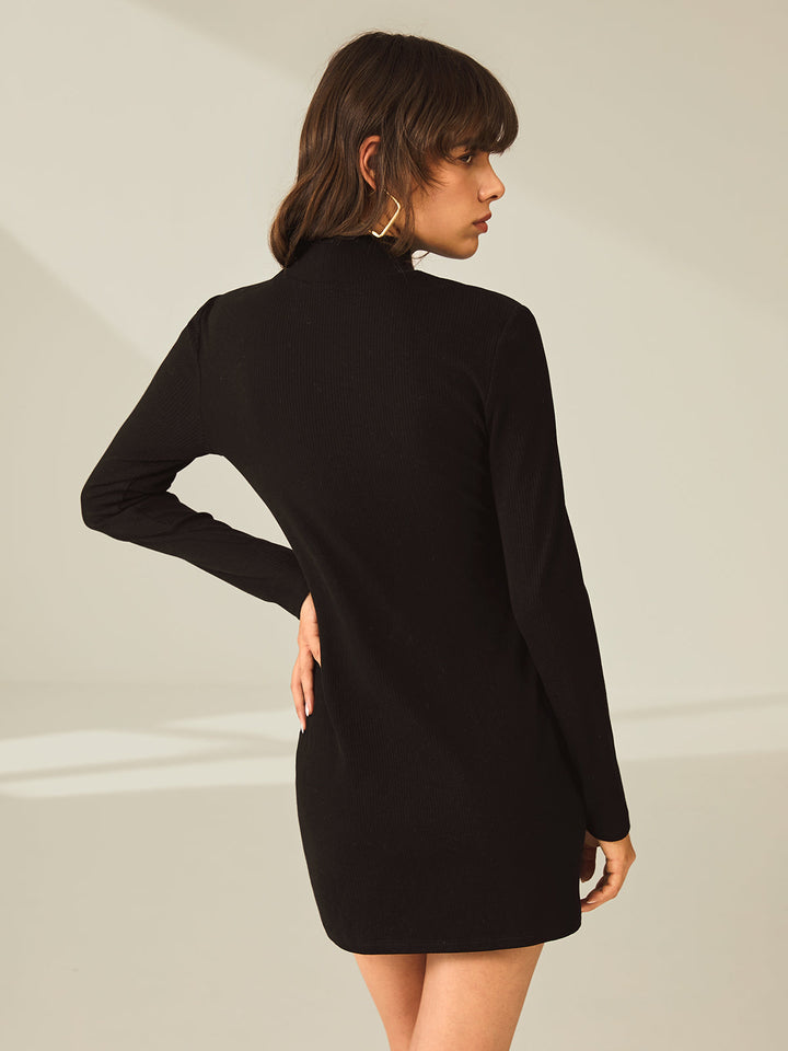 Turtleneck Long Sleeve Mini Dress with Slit and Ribbed Paneling  Liora Lane Boutique Dresses