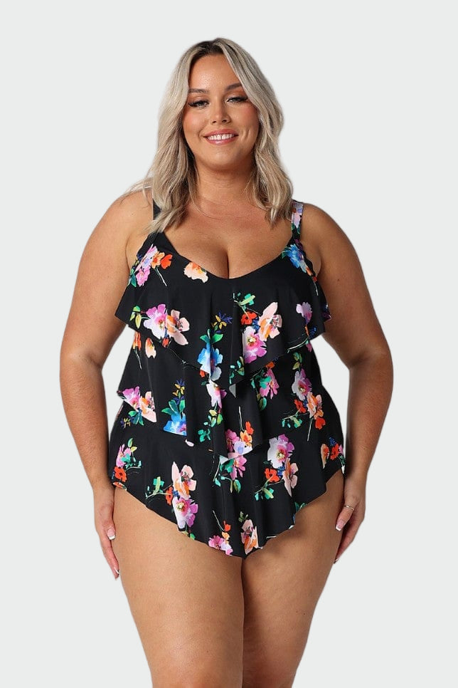 Black Floral Ruffle Tankini Top Jasmine's Boutique Australia