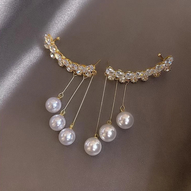 Gold Pendant Earrings with Zircon and Pearl Jasmine's Boutique Australia