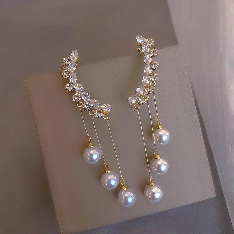 Gold Pendant Earrings with Zircon and Pearl Jasmine's Boutique Australia