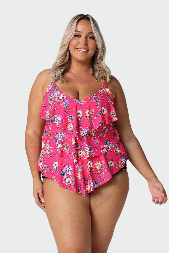 Bright Pink Floral Ruffle Tankini Top Jasmine's Boutique Australia