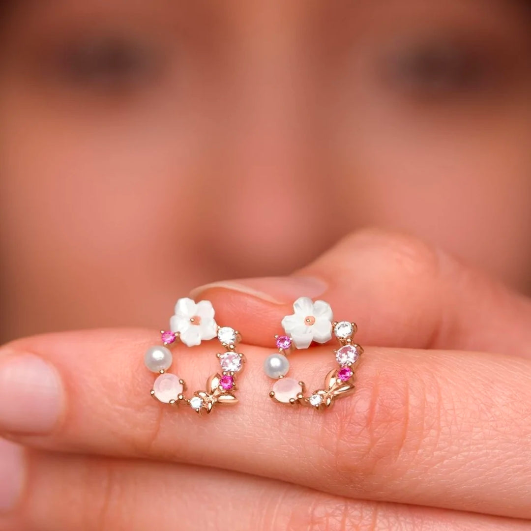 Elegant Floral Earrings with Pearls and Zirconia in Rose Gold Jasmine's Boutique Australia