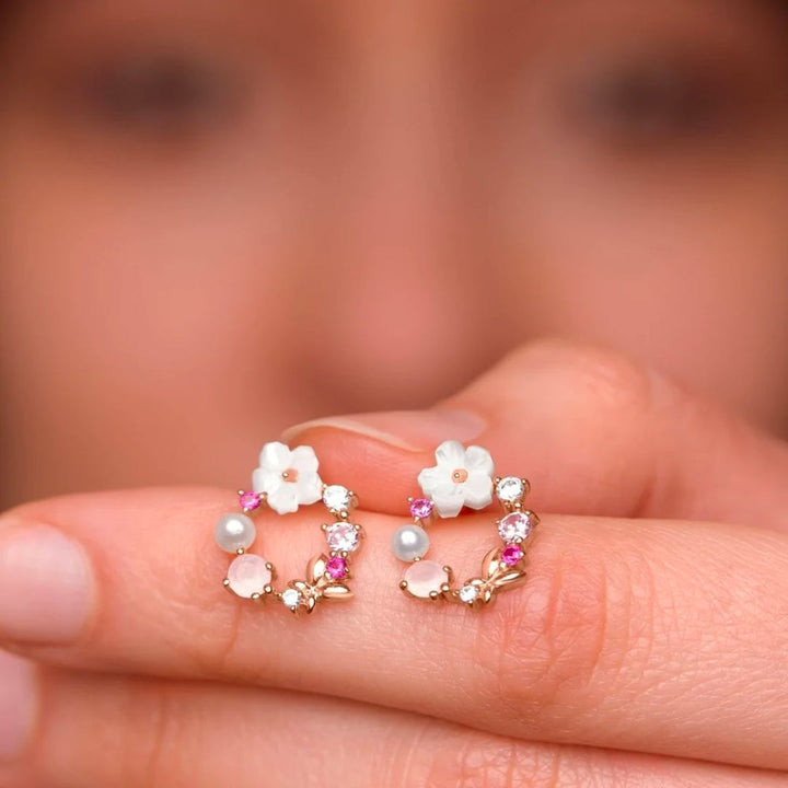 Elegant Floral Earrings with Pearls and Zirconia in Rose Gold Jasmine's Boutique Australia