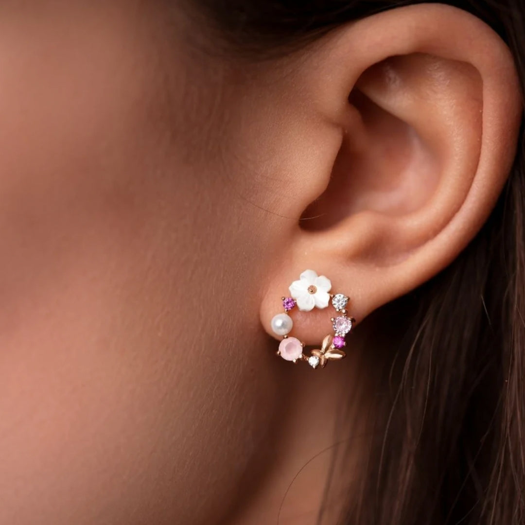 Elegant Floral Earrings with Pearls and Zirconia in Rose Gold Jasmine's Boutique Australia