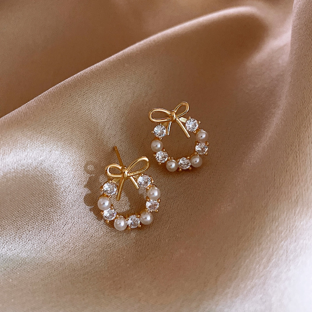 Pearl Earrings with Gold Ribbon Jasmine's Boutique Australia