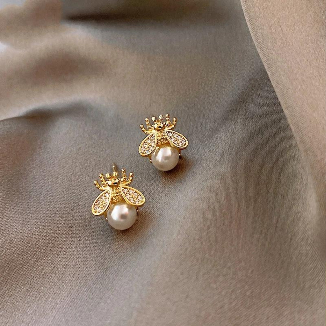 Pearl and Zirconia Bee Earrings in Gold Jasmine's Boutique Australia