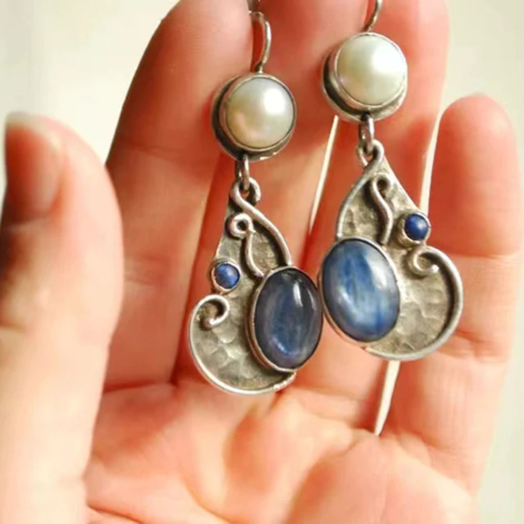 Vintage Blue Stone Pearl Earrings Jasmine's Boutique Australia