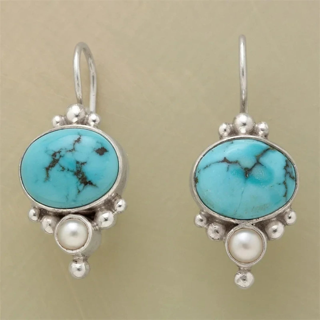 Vintage Blue Stone Pearl Earrings Jasmine's Boutique Australia