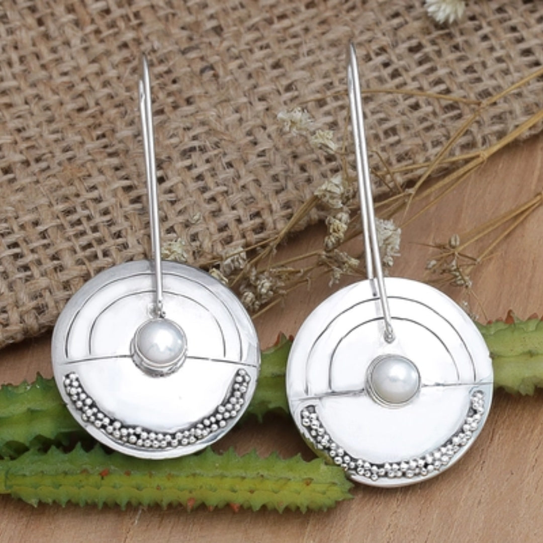 Vintage Rounded Inlaid Pearl Silver Earrings Jasmine's Boutique Australia