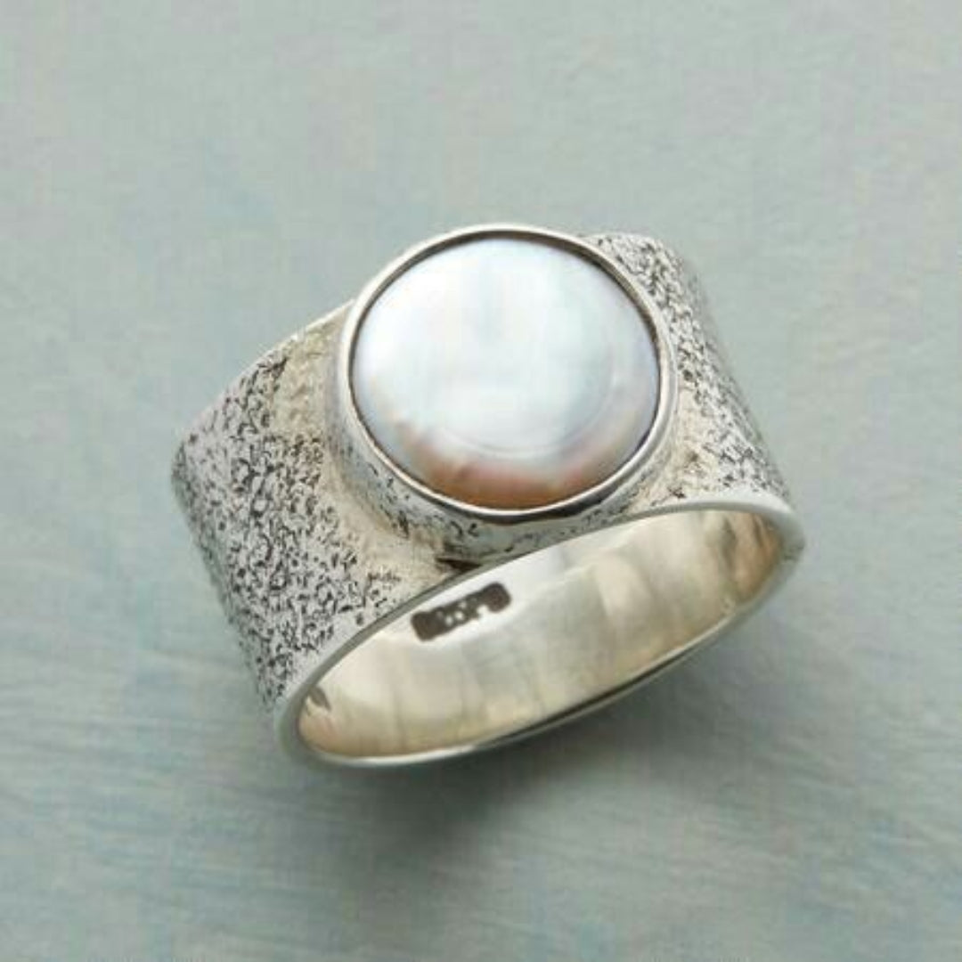 Vintage Inlaid White Pearl Silver Ring Jasmine's Boutique Australia