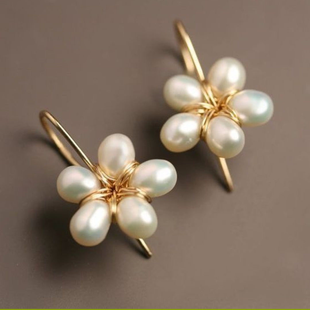 Vintage Flower Pearl Golden Earrings Jasmine's Boutique Australia