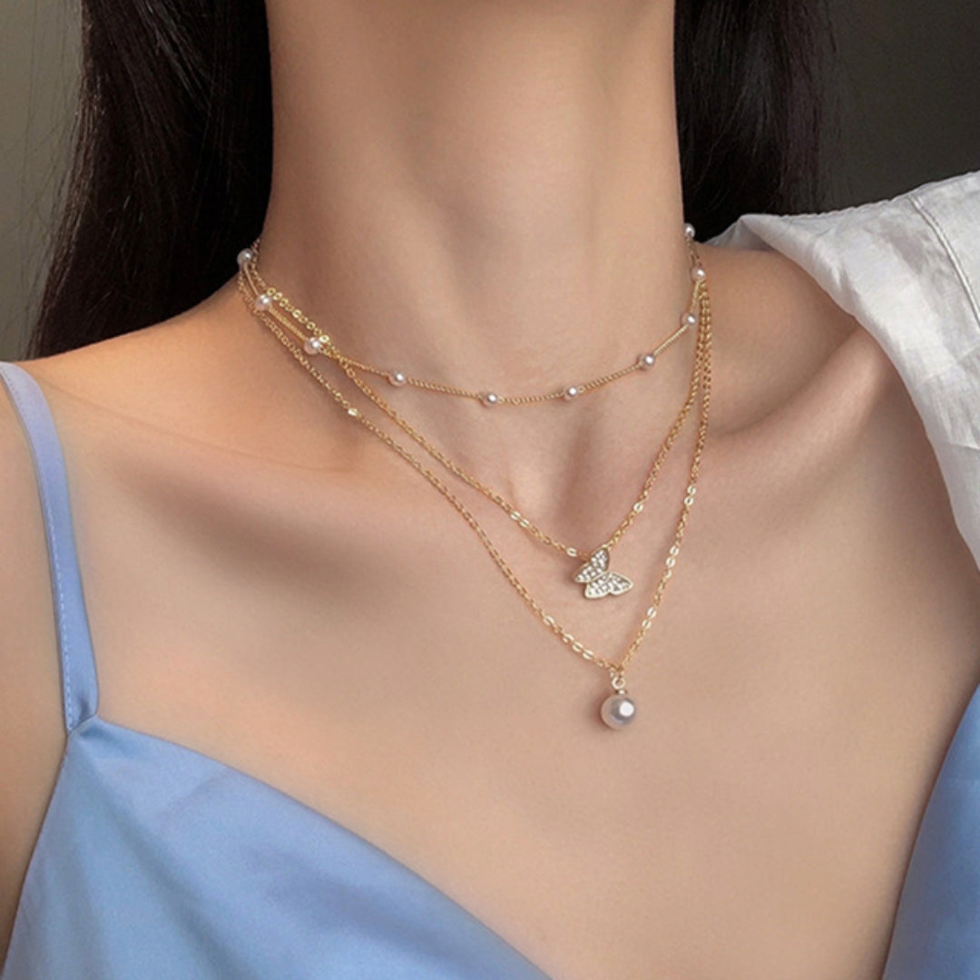 Glittering Butterfly Necklace with Pearl in Gold Jasmine's Boutique Australia