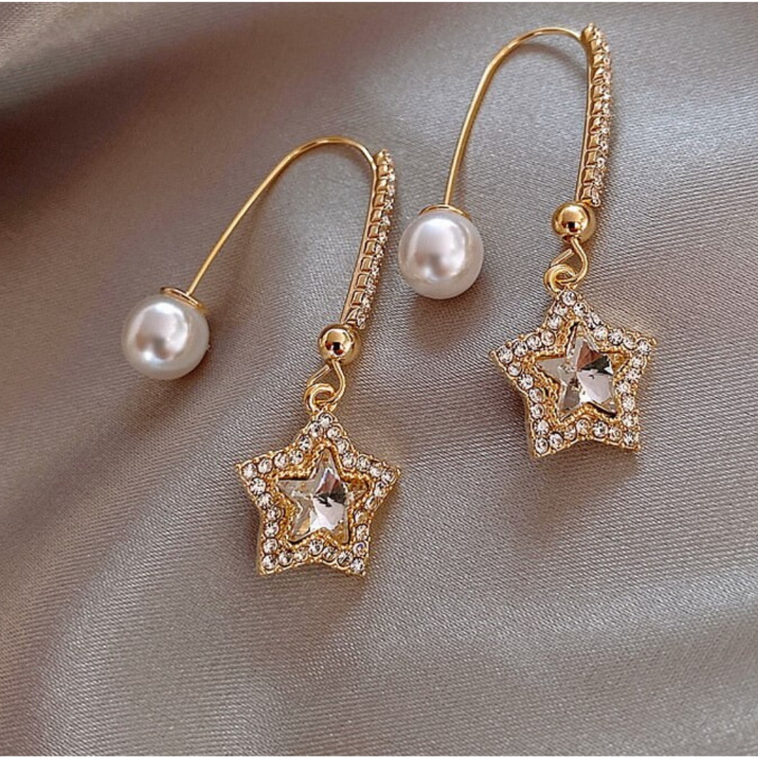 Luxury Star Earrings with Zirconia and Pearls in Gold Jasmine's Boutique Australia