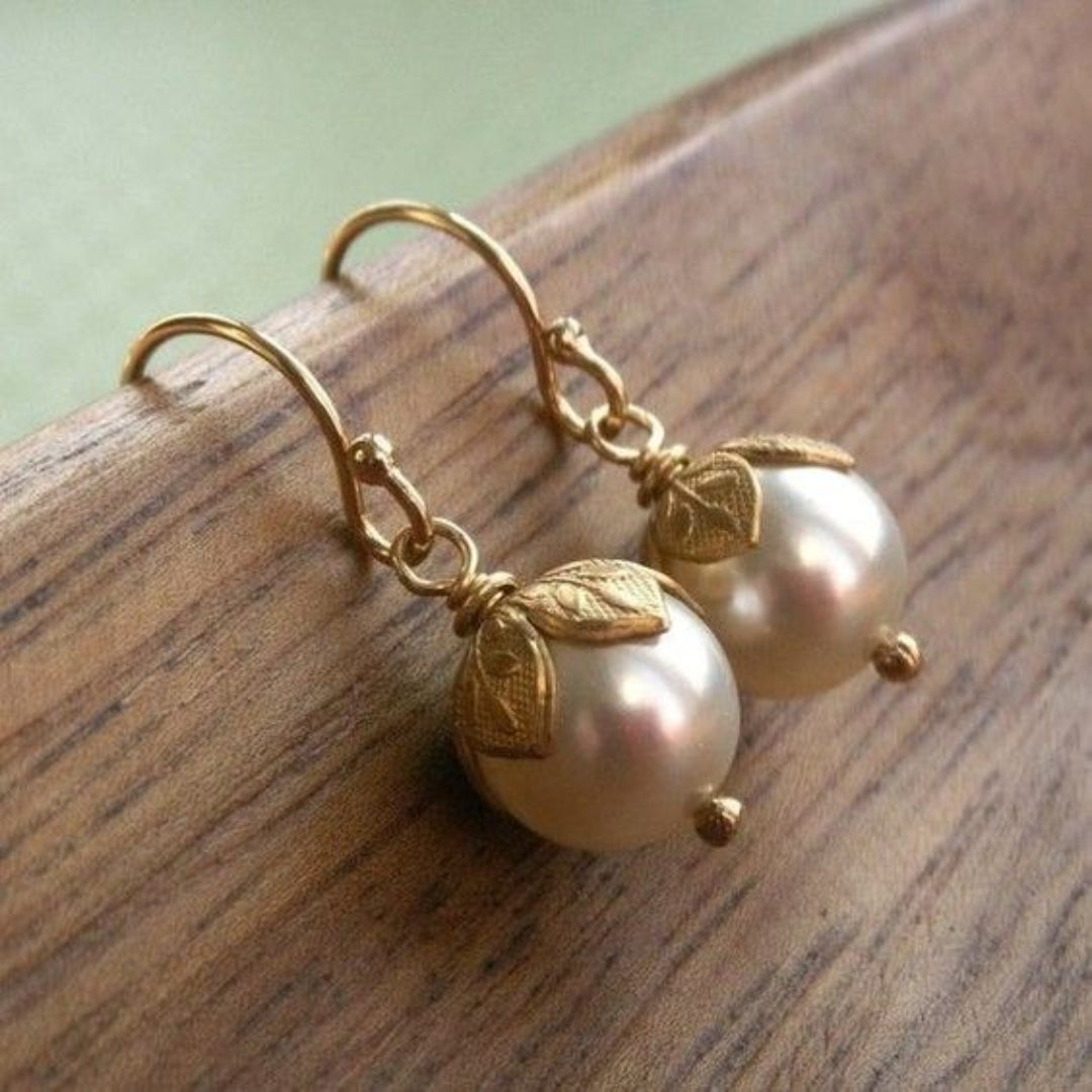 Vintage Gold Leaf Pearl Earrings Jasmine's Boutique Australia