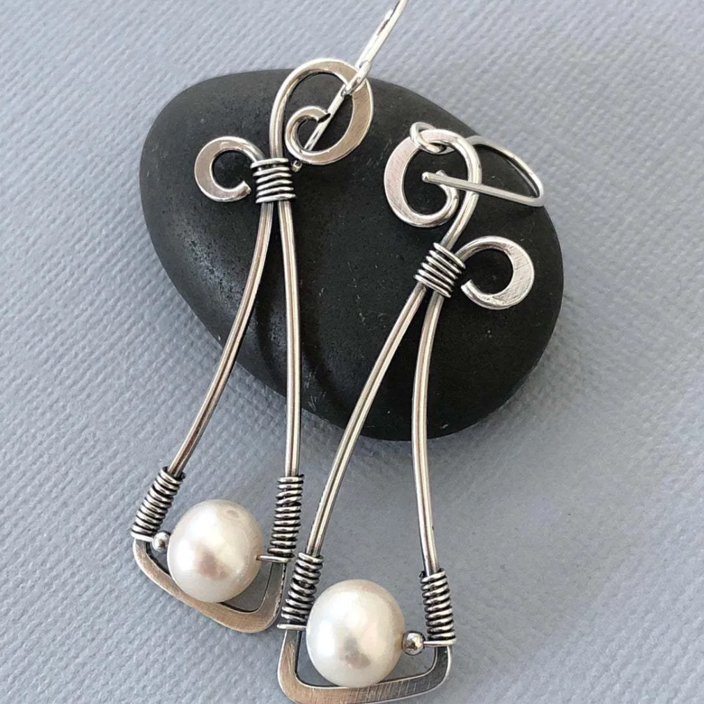Vintage Dangling Pearl Silver Earrings Jasmine's Boutique Australia