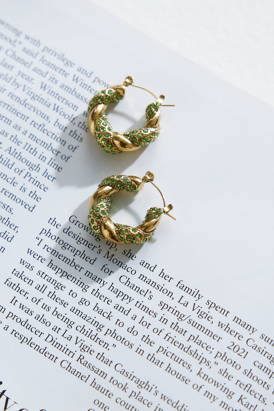 18-Carat Lover Crystal Earrings with Green Gold Jasmine's Boutique Australia