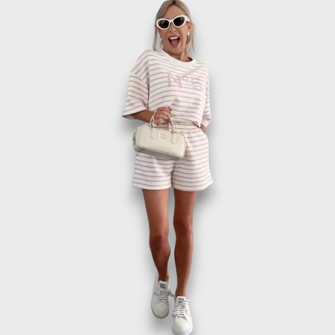 Striped Blouse and Shorts Set with Print Jasmine's Boutique Australia