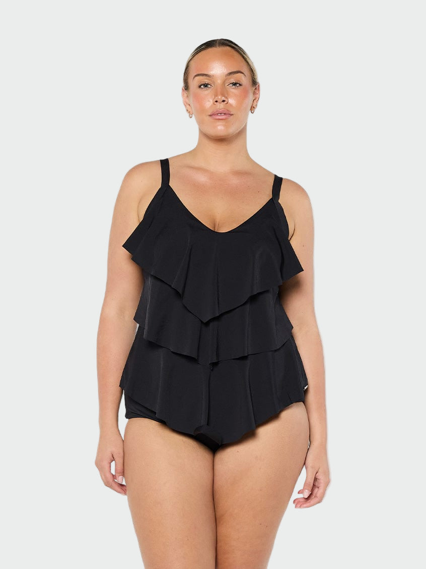 Chlorine Resistant Black 3 Tier Tankini Top Jasmine's Boutique Australia