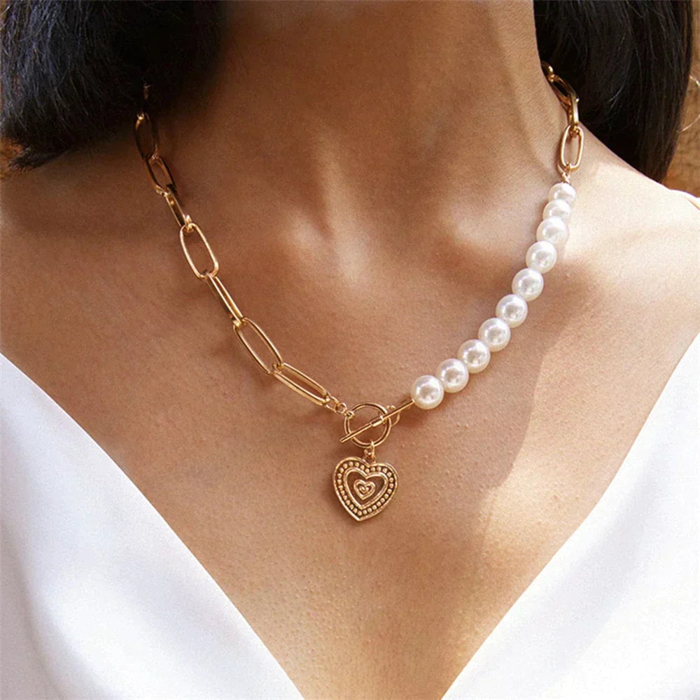 Pearl Heart Chain Necklace in Gold Jasmine's Boutique Australia