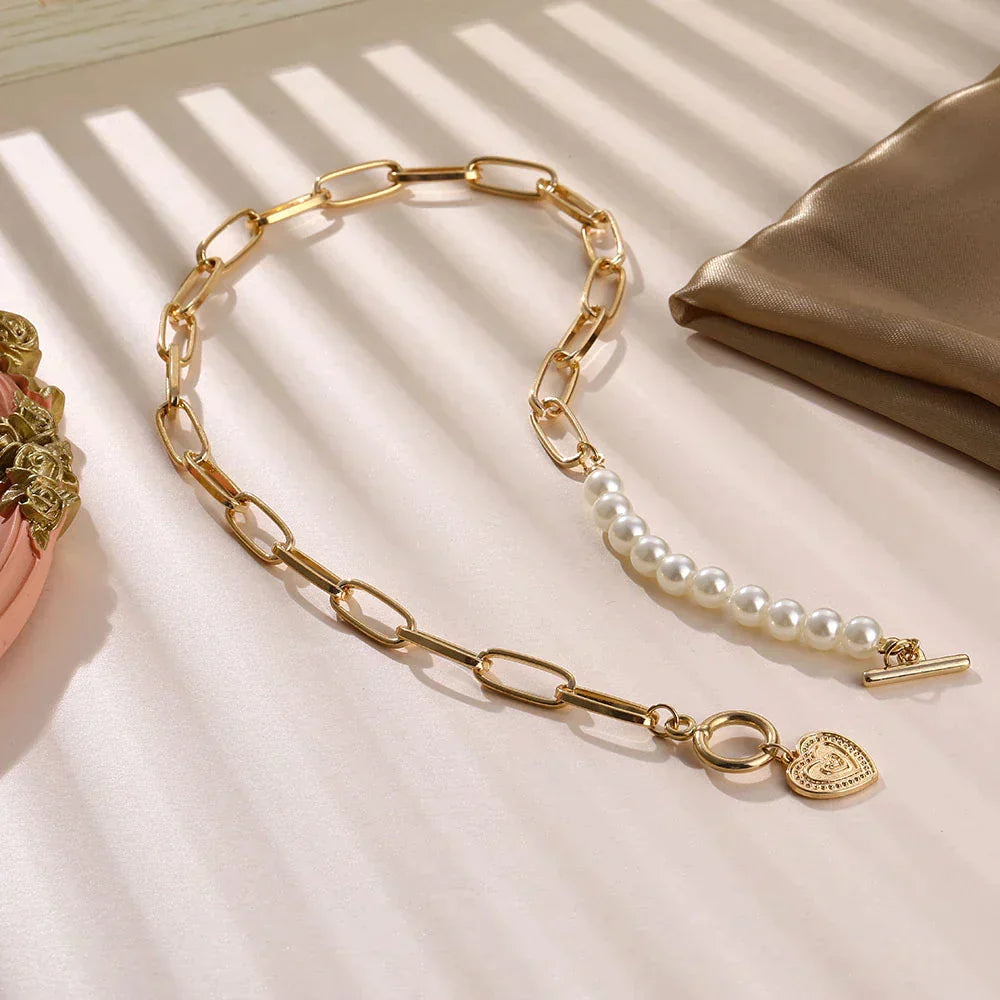 Pearl Heart Chain Necklace in Gold Jasmine's Boutique Australia