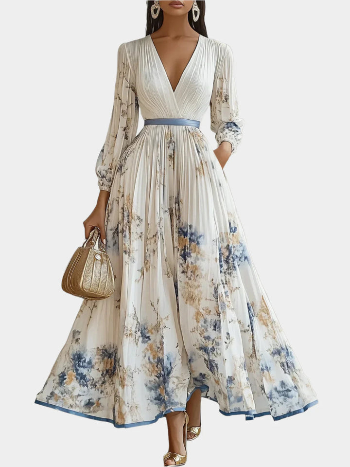 Long Dress with Puff Sleeves and V-Neck Jasmine's Boutique Australia