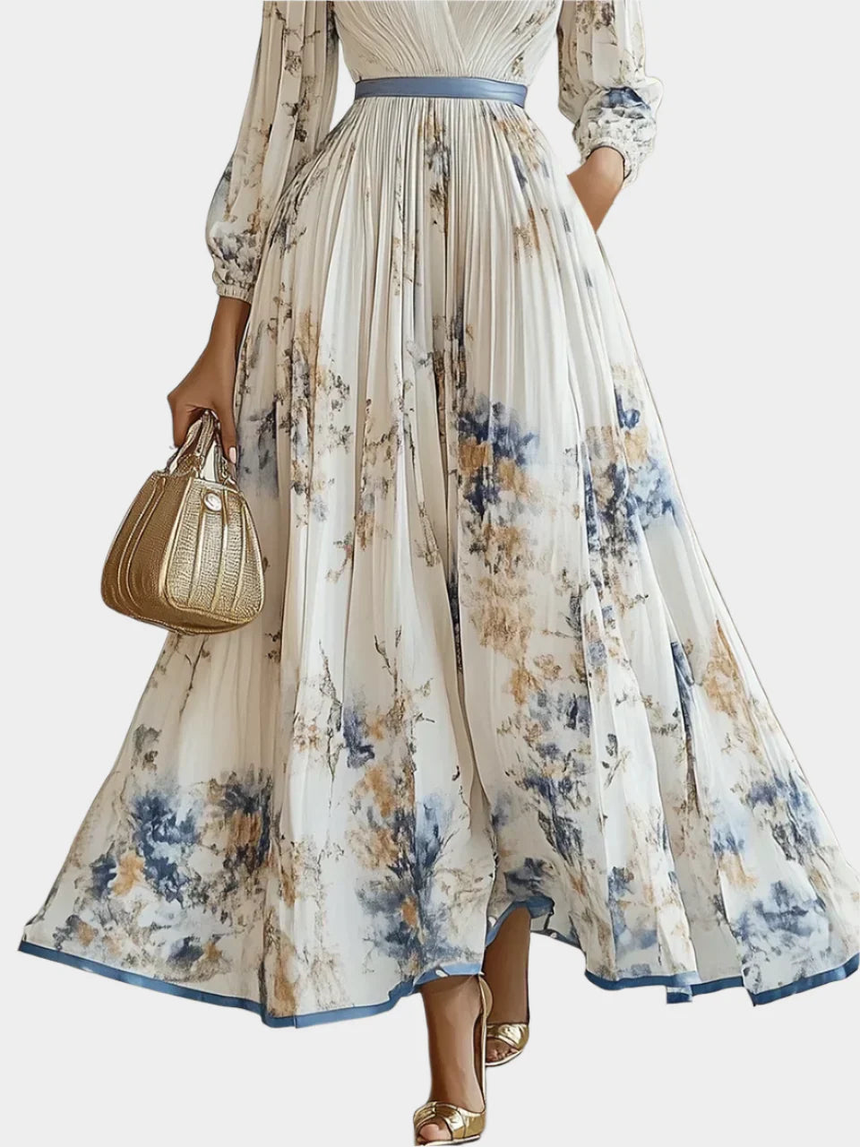 Long Dress with Puff Sleeves and V-Neck Jasmine's Boutique Australia