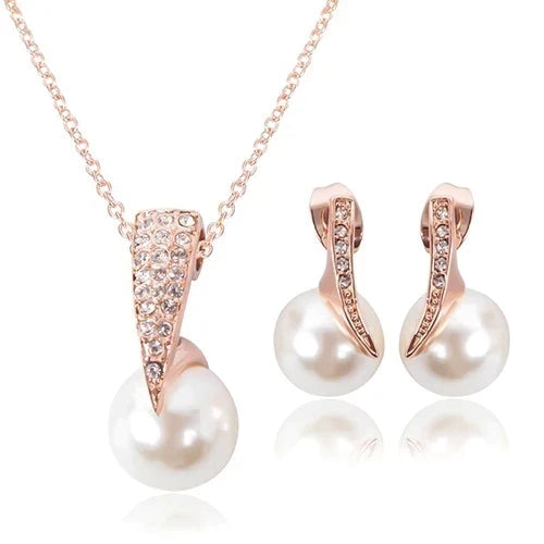 Set Necklace + Earrings with Pearls in Rose Gold Jasmine's Boutique Australia
