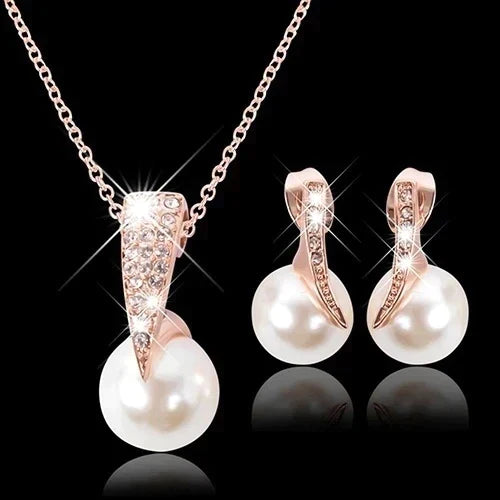 Set Necklace + Earrings with Pearls in Rose Gold Jasmine's Boutique Australia