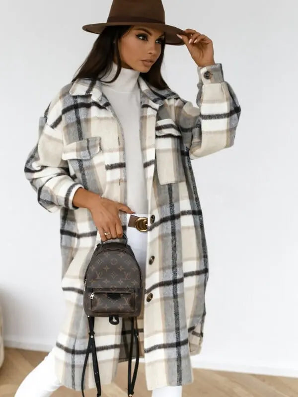 Oversized Plaid Button-Up Coat Jasmine's Boutique Australia
