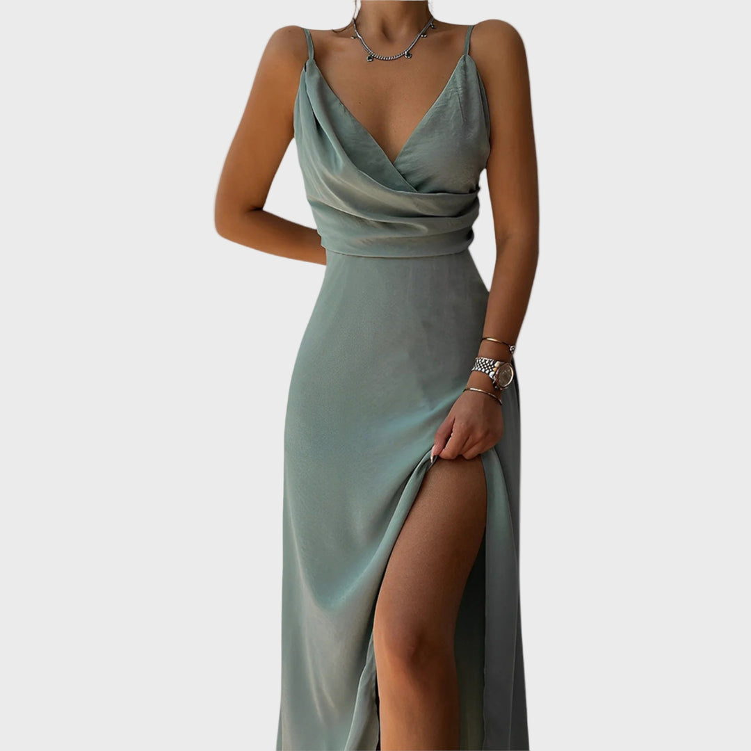 Champagne Allure Satin Maxi Dress Jasmine's Boutique Australia