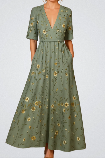 Elisa - Elegant Wrap Dress with Flowers Jasmine's Boutique Australia